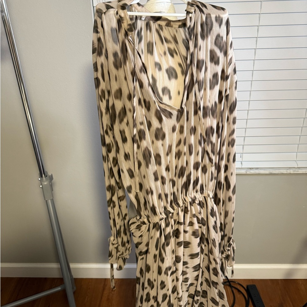 Anine Bing Beige and Black Patterned Long Sleeve Dress